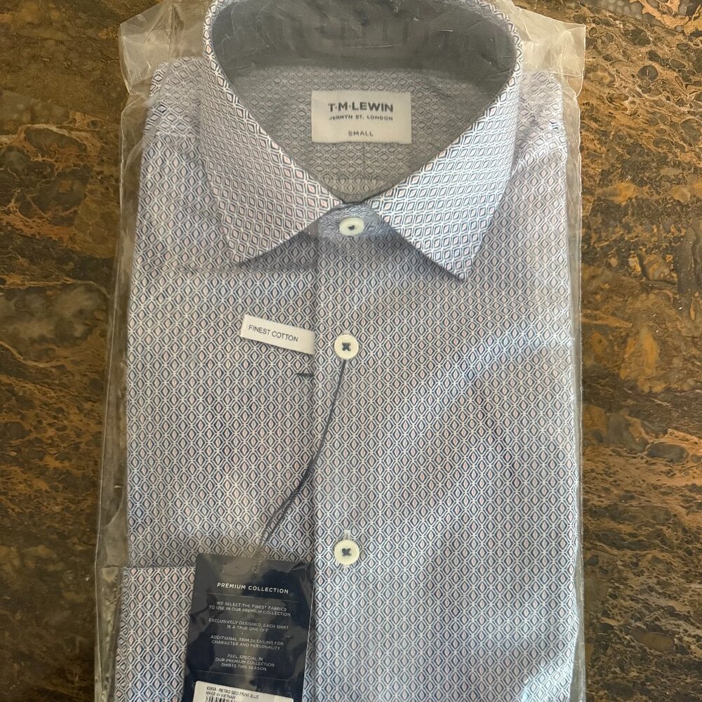 Brand New TM Lewin Small Button Up Shirt (Retro Geo Print Blue)